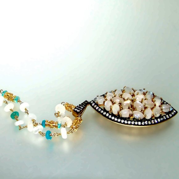 Moonstone Blue Opal Gemstone Vermeil Sterling Silver Necklace - Picture 2 of 6